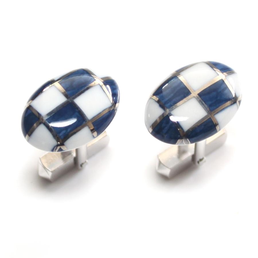 有田焼伊万里焼で知られる陶芸磁器カフス・カフスボタン。染付市松  