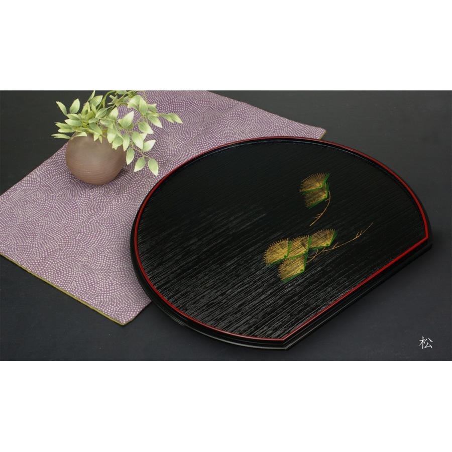 ★会津塗り 竹網代 両面半月盆 ランチョンマット★検)天然木 漆塗 会津漆器 お盆 トレー おしゃれ （ タツクラフト 紀州塗り 会席 半月盆 36cm