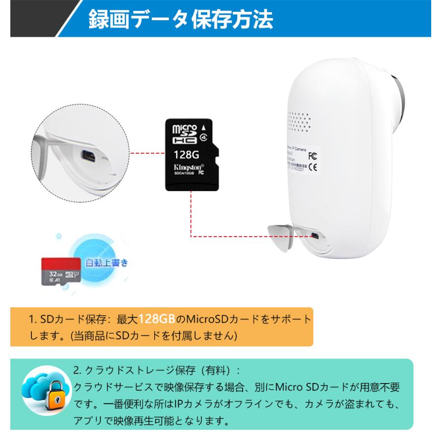 防犯カメラ USB充電式 6000mhzバッテリー内蔵 ソーラーパネル選べる 音声録画 ワイヤレス 1080P IP65防水 130°超広角 ペット ベビー 老人見守り｜tatsuhikosyouji｜16