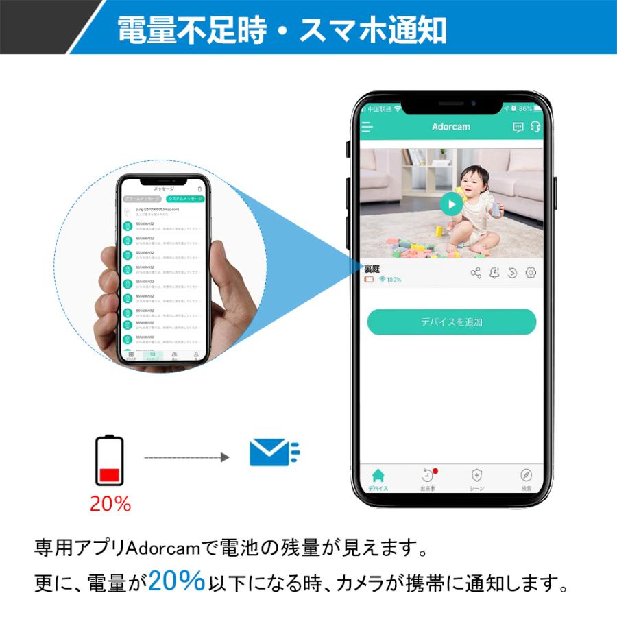 防犯カメラ USB充電式 6000mhzバッテリー内蔵 ソーラーパネル選べる 音声録画 ワイヤレス 1080P IP65防水 130°超広角 ペット ベビー 老人見守り｜tatsuhikosyouji｜05