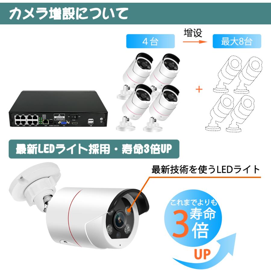 防犯カメラ 監視カメラ POE給電 500万画素 屋外 防犯カメラセット 8CH ８台まで増設可能 1TBHDD内蔵 IP66防水 カメラ2台セット 20mLANケーブル付属　｜tatsuhikosyouji｜15