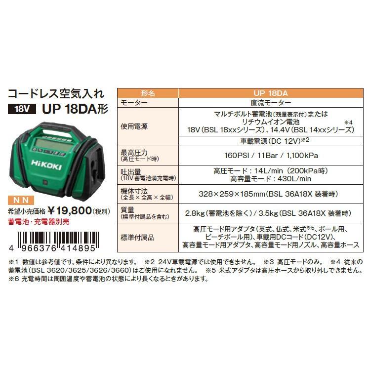 HiKOKI HiKOKI(ハイコーキ) コードレス空気入れ UP18DA(NN) 本体