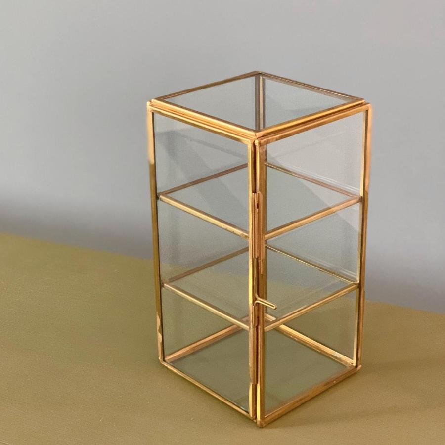 ブラスフレーム ガラスケース 2段ボックス スクエア ガラス雑貨