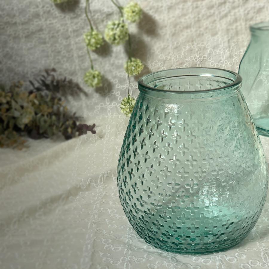 フラワーベース シンプル おしゃれ ガラスベース クリアベース ガラス花瓶 輸入 スペイン リサイクル クリア 直径17ｃｍ×H19cm｜tatsumi50g40