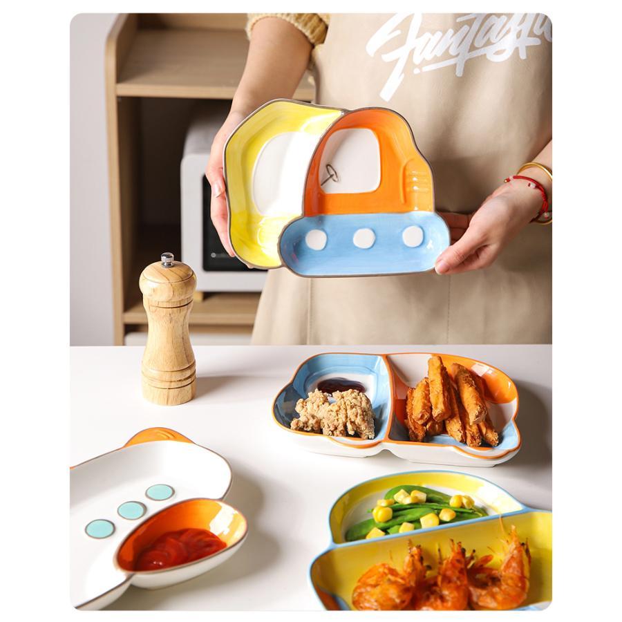 値引き値引き二つプレート 大きい 車柄 子供 キッズ 和食器 器 仕分け皿 大皿 レンジOK 食洗機対応 オードブル 前菜 おしゃれ 普段使い 車 飛行機 トラック 掘削機 食器、グラス、カトラリー 仕切り皿 おしゃれ (21cm)