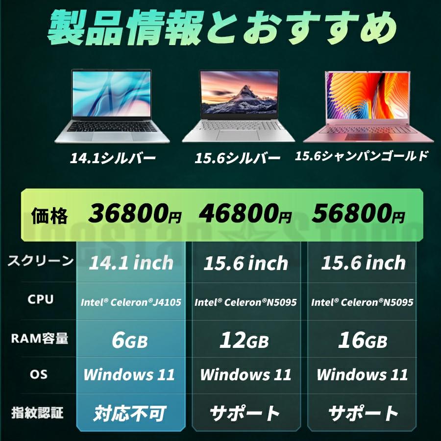 ノートパソコン windows11 12/16GB SSD256GB 第11世代CPU フルHD液晶 メモリ Microsoftoffice365対応 WEBカメラ 無線 Bluetooth 大容量 安い 新品｜tatsuoki-shop｜03