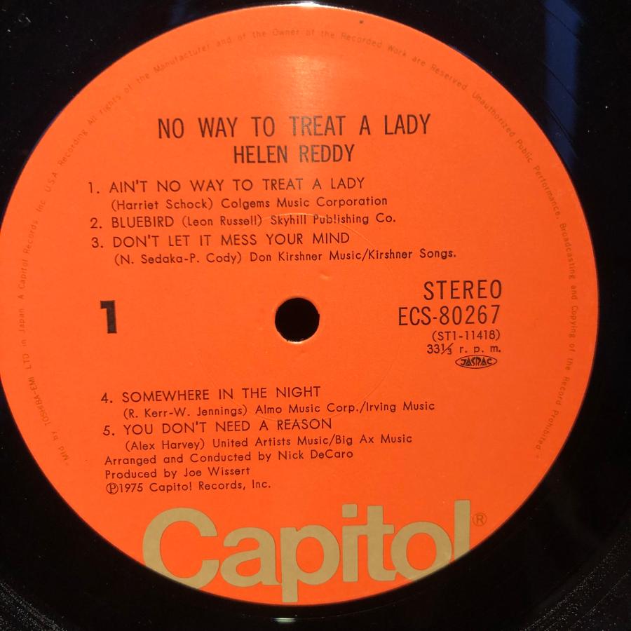 Helen Reddy  / No Way To Treat A Lady  LP Capitol Records  TOSHIBA-EMI｜tatsureco｜03