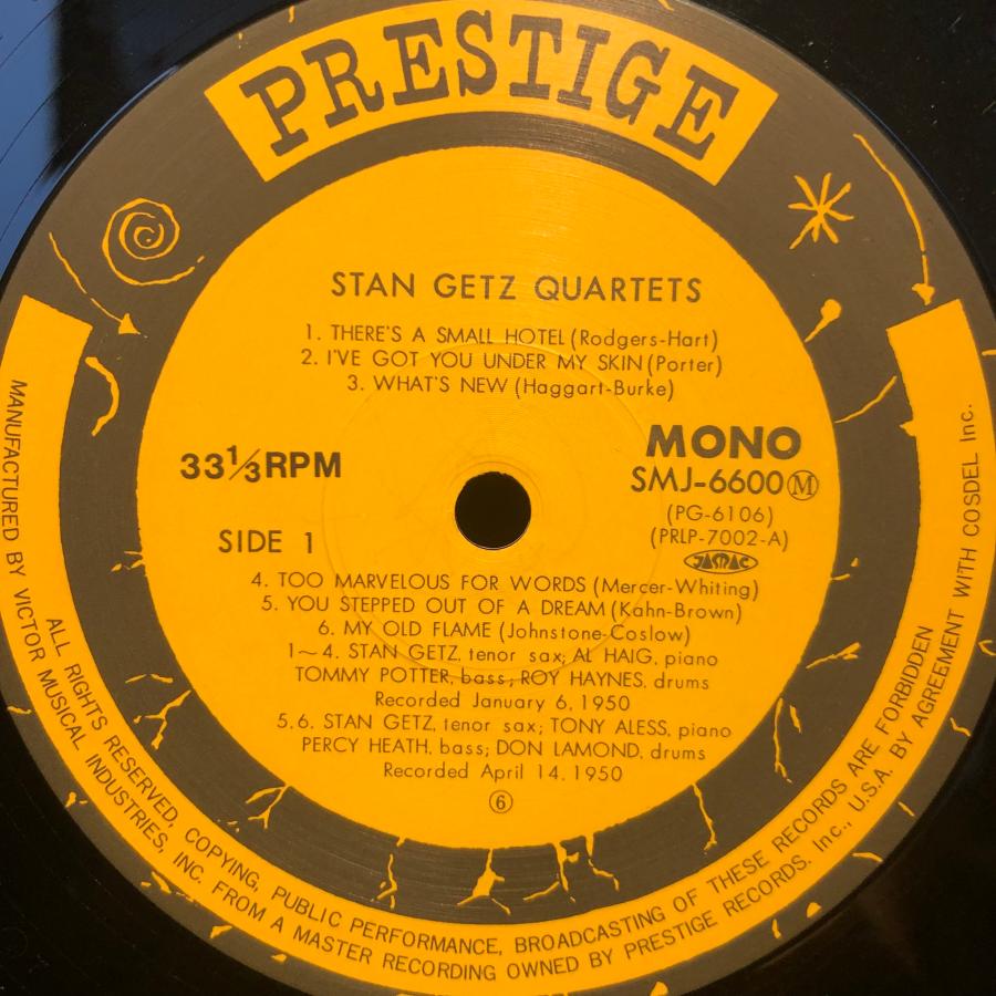 スタンゲッツ　レコード4枚まとめ売り Stan Getz / Quartets LP Prestige・VICTOR : tatsuda records - 通販
