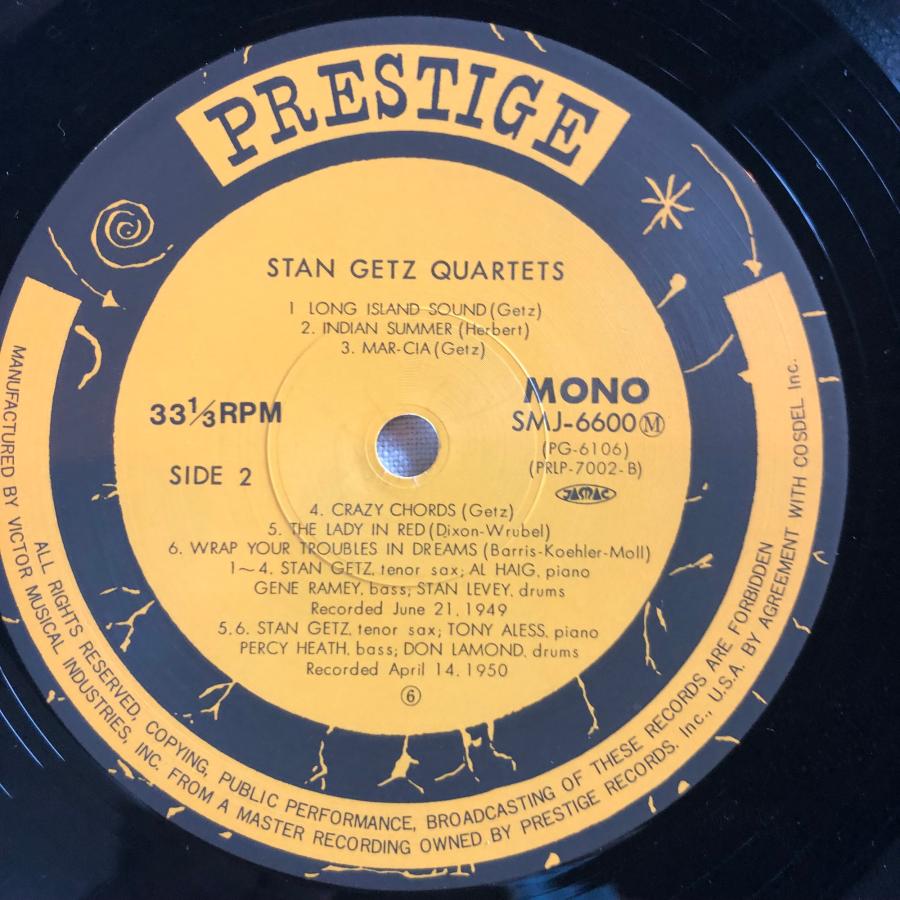 Stan Getz / Quartets LP Prestige・VICTOR : tatsuda records - 通販