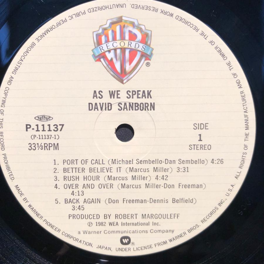 David Sanborn / As We Speak LP Warner Bros. Records : tatsuda 