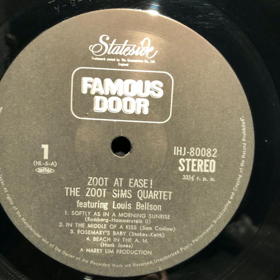 Zoot Sims Quartet / At Ease LP FAMOUS DOOR・TOSHIBA-EMI