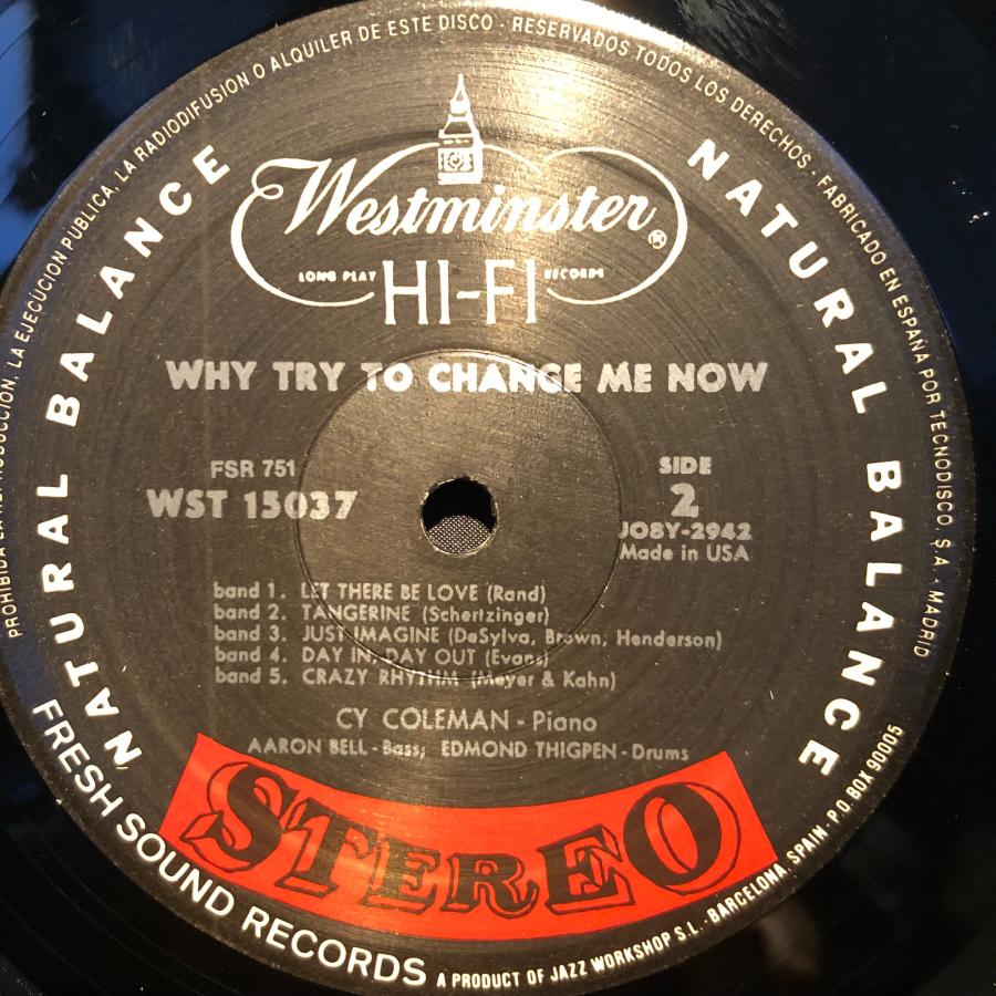 Cy Coleman Jazz Trio / Why Try To Change Me Now LP Westminster