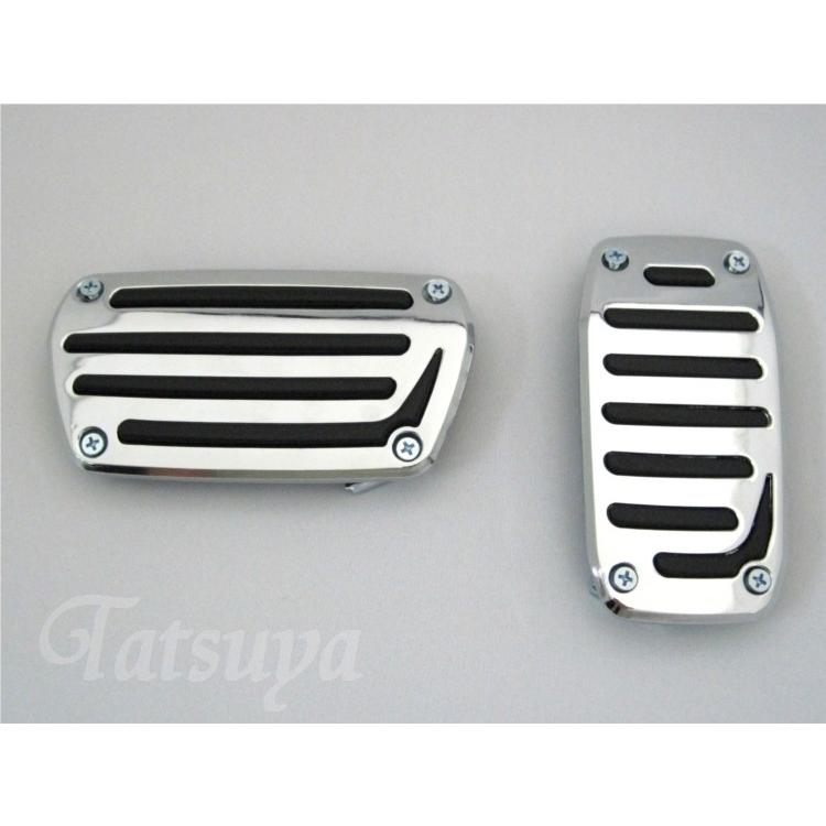 アルミ製ペダルカバー AT車用 汎用品 クローム×ブラック : TATSUYA