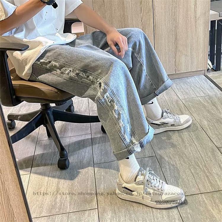 人気沸騰 ダメージジーンズ メンズ ワイドパンツ ダメージ ジーンズ ストレッチ デニムパンツ ダメージデニム ストレート ゆったり 原宿系 港風 秋冬 新作