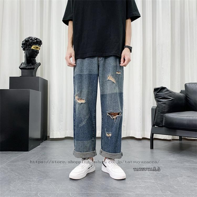 ダメージジーンズ メンズ ダメージ ワイドパンツ ストレッチ デニムパンツ ダメージデニム ストレート ゆったり 高品質 大きいサイズ 人気 原宿風 21litkuzi0053 Tatsuya商店 通販 Yahoo ショッピング
