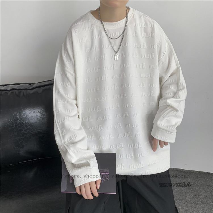 トレーナー Tシャツ メンズ クルーネック ワイドルーズ ドロップショルダー 人気 カジュアル 体型カバー 韓国ファッション 個性的 新作 新作アイテム毎日更新