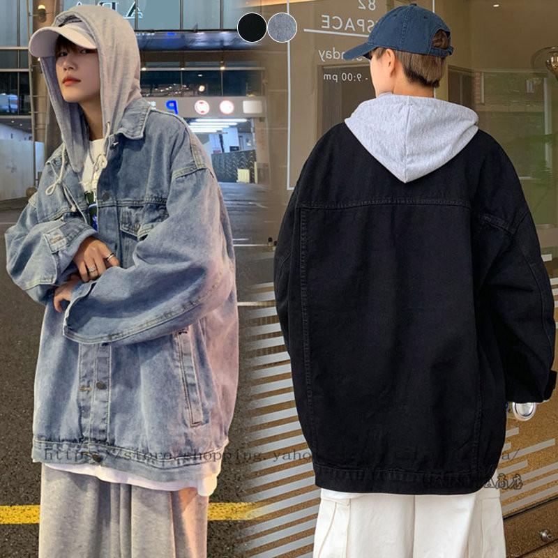 デニムジャケット メンズ フード付き 取り外し可能 ユーズド加工