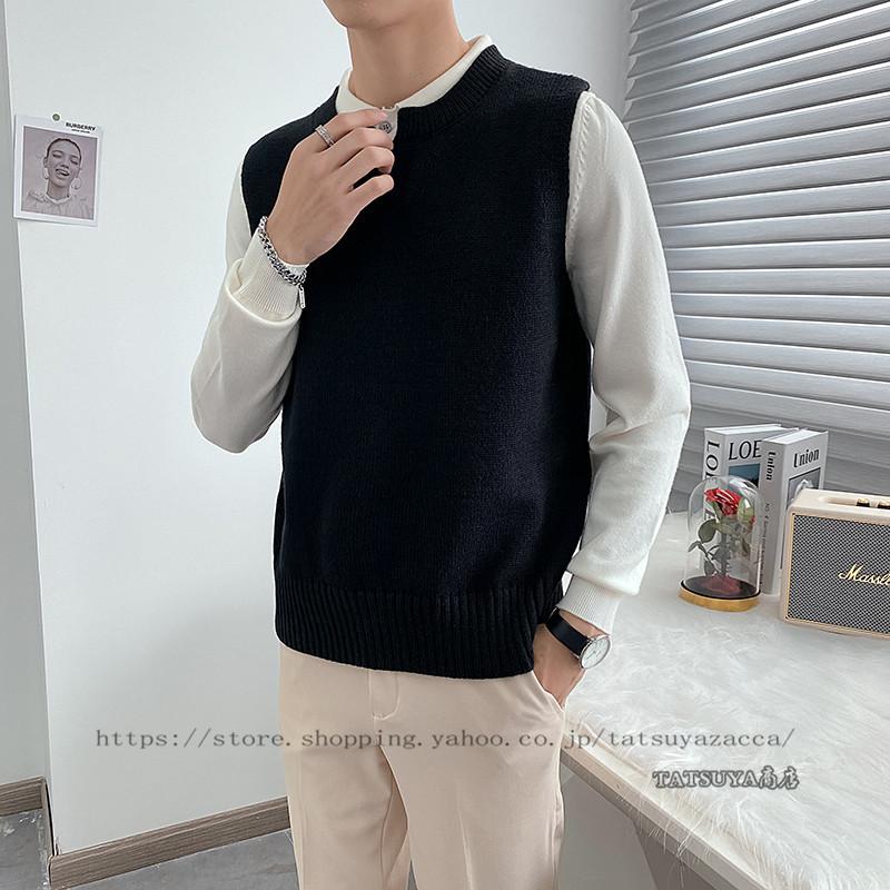 ニットベストメンズベストプルオーバーニットジレベストvネックジレ学院風メンズベスト春無地チョッキ秋メンズジレ通勤 かわいい