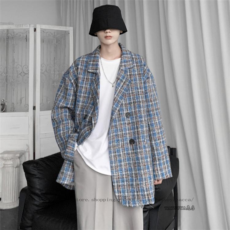 メンズ テーラードジャケット チェック柄 長袖 カジュアルスーツ カジュアル 通勤 韓国ファッション 秋冬コート 大きいサイズ 値引きする
