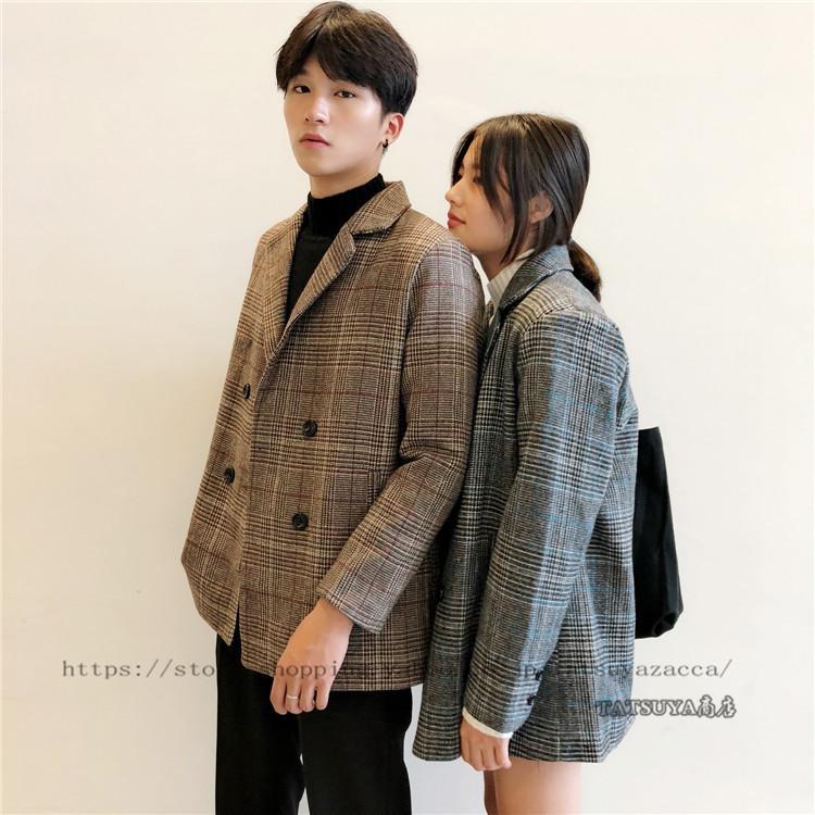 ペアルック ブレザー テーラードジャケット ジャケット 男女 千鳥格子 カップル 洋服 かっこいい 韓国風 テーラード カジュアル プレゼント 秋冬新作 21litxifu0055 Tatsuya商店 通販 Yahoo ショッピング