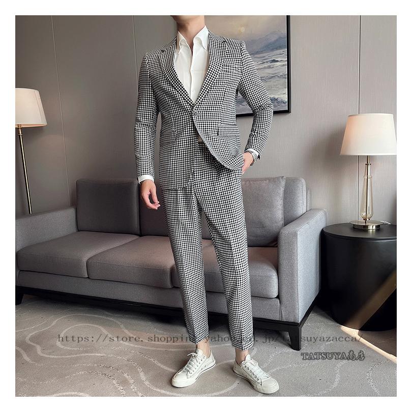 カジュアルスーツスーツ男韓版トレンド千鳥格スーツ服秋ゆったりdk ...
