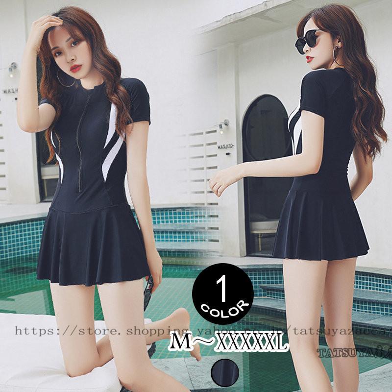 水着 レディース ワンピース型 半袖 ドレス 保守的な 着痩せ カバー腹 スポーツ 大きいサイズ 無地