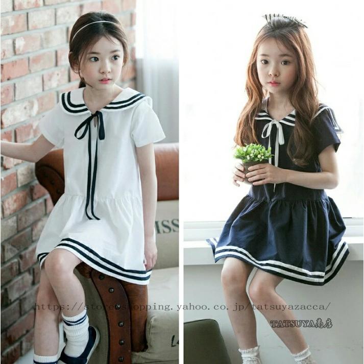 ワンピース セーラー服 子供服 女の子 キッズ ホワイト ネイビー 紺 ギャザー リボン カジュアル ジュニア Aライン フォーマル セーラー襟 公式サイト セーラーカラー