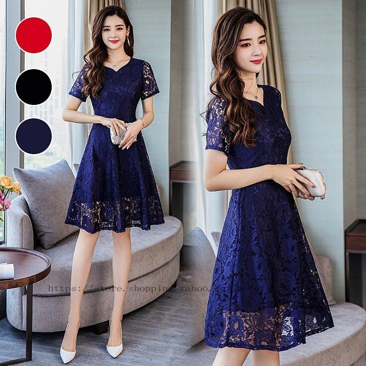 最初の ワンピース レディース ミディアム丈ワンピース レースワンピース 40代 上品 きれいめ ワンピ 着痩せ 夏 オシャレ 韓国風 パーティドレス