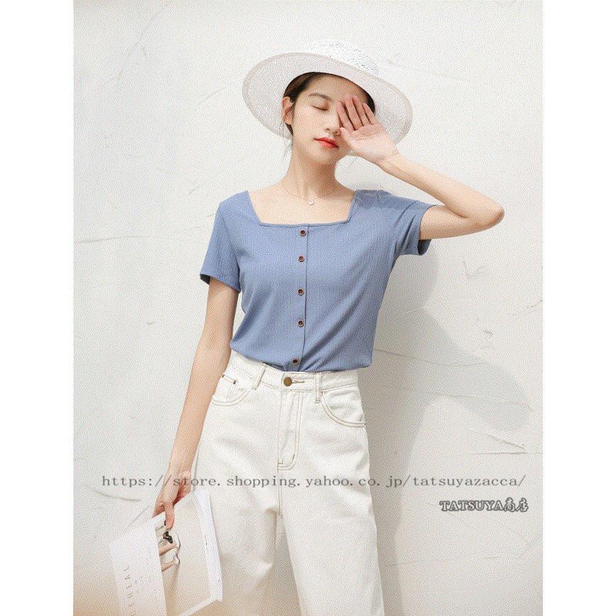 トップス レディース 夏 カットソー 半袖 夏服 オフィスカジュアル おしゃれ かわいい 10代 代 ティーンズファッション 中学生 女子 私服 韓国 Copu Tatsuya商店 通販 Yahoo ショッピング