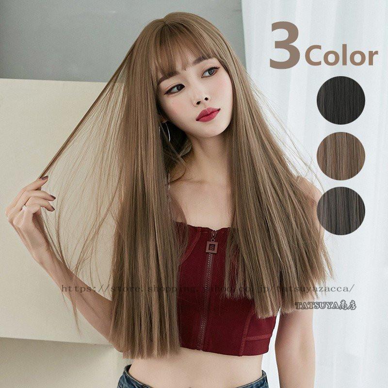 人気商品の ウィッグ ロング パッツン前髪 ストレート フルウィッグ 自然 黒髪 金髪 さらさらストレート カール つけ毛 エクステ エアリーカール