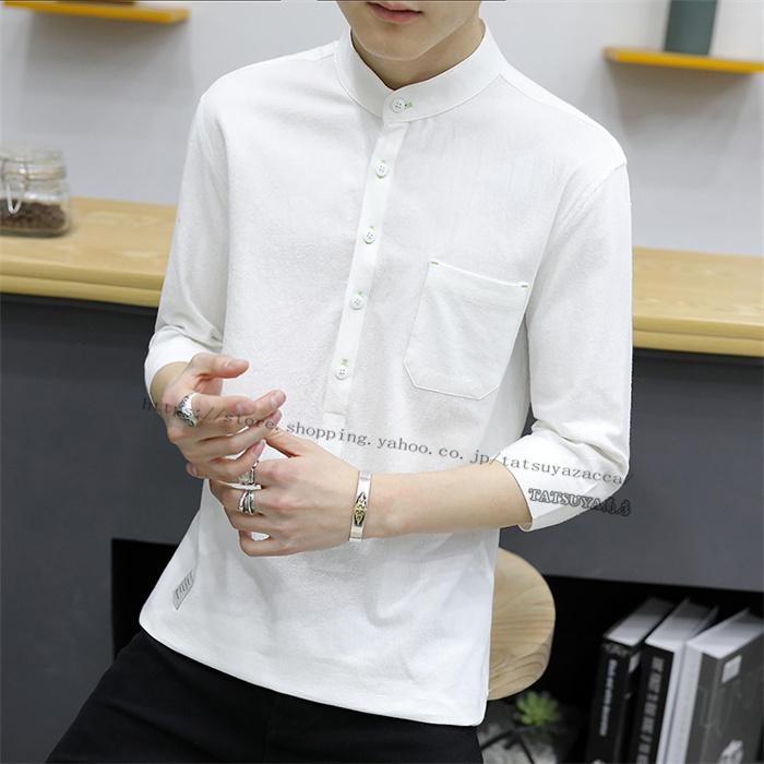 スタンドカラーシャツ メンズ 5分袖丈 7分袖丈 カジュアルシャツ バンドカラー シンプル Xq Tatsuya商店 通販 Yahoo ショッピング