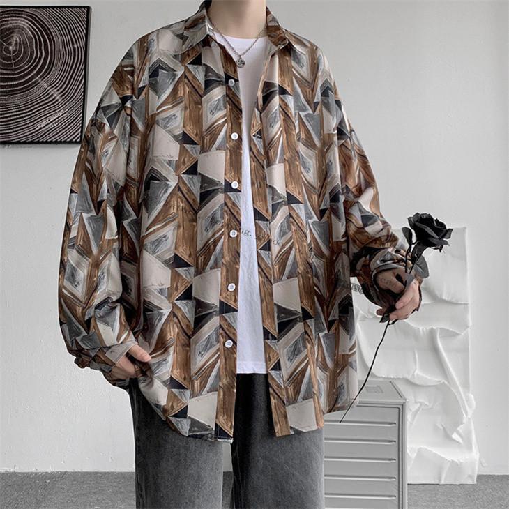 メンズ シャツ 柄シャツ レトロ ゆったり オーバーサイズ ブラウン カジュアルシャツ カジュアル 長袖 総柄 春 秋 送料無料 Xq Tatsuya商店 通販 Yahoo ショッピング