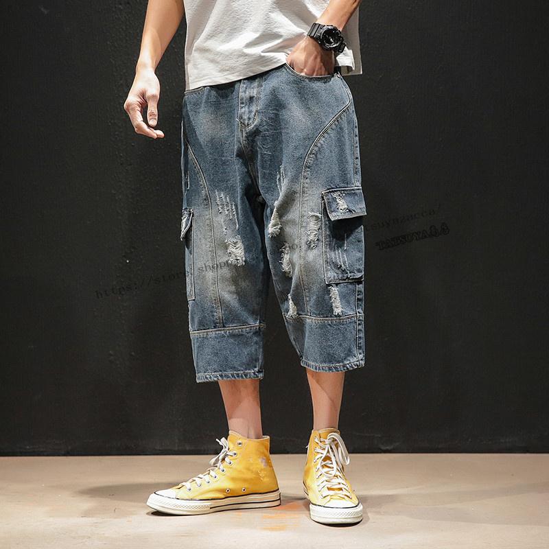 クロップドパンツ メンズ 七分丈 ハーフパンツ カーゴパンツ ワイドパンツ デニムパンツ サルエルパンツ ゆったり 夏 直輸入品激安