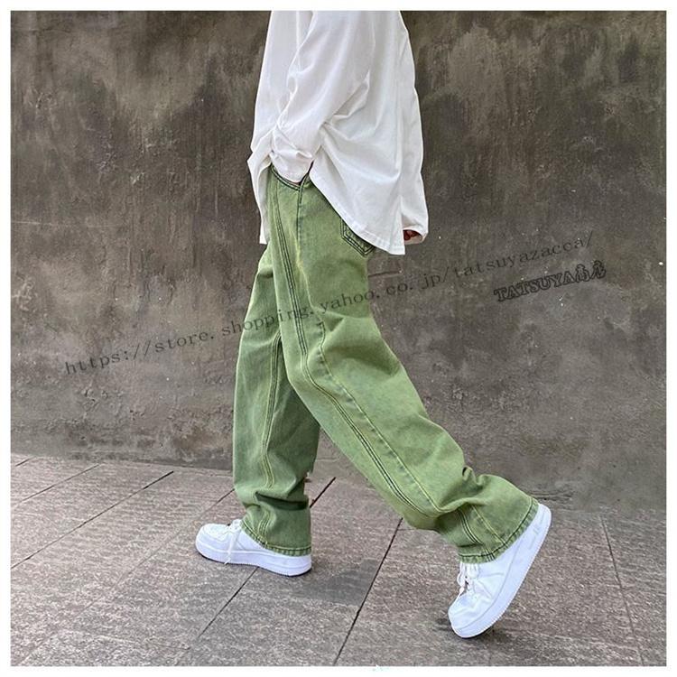 デニムパンツ メンズ ワイドルック ビッグシルエット ストレート ジーパン 紫 緑 春 夏 秋 大きいサイズ Xq Tatsuya商店 通販 Yahoo ショッピング