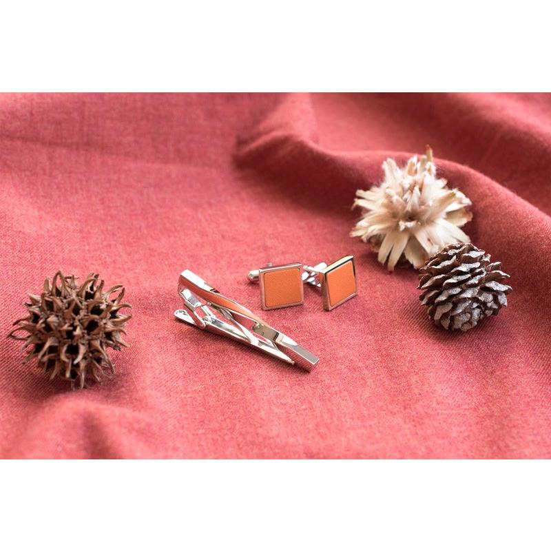 カフス ネクタイピン セット 本革 ツイスト 結婚式 日本製 真鍮