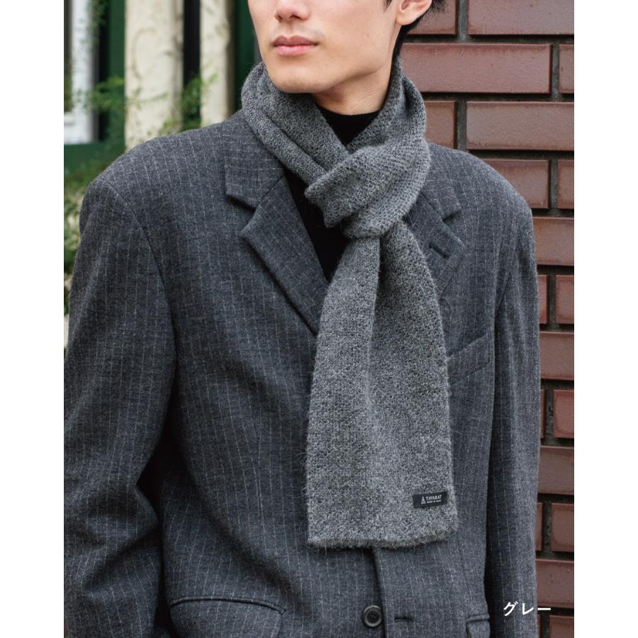 3秒マフラー アルパカ 100% メンズ 薄手 ミニマフラー 男性 日本製