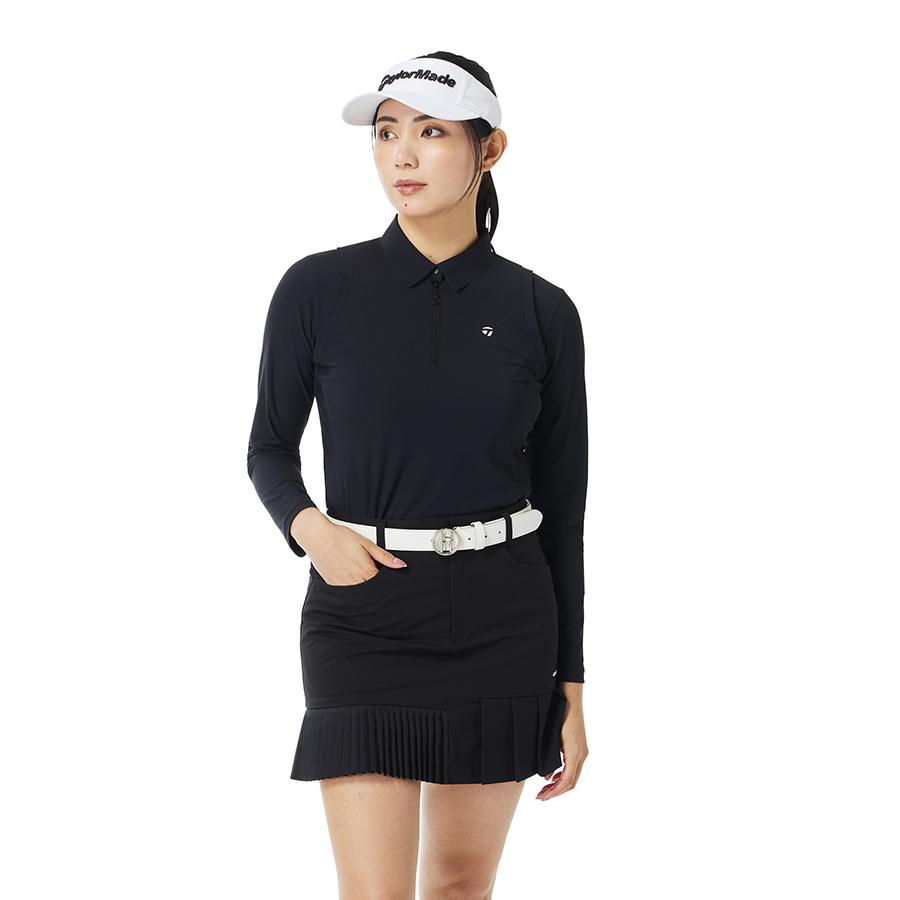 長袖ポロシャツ　ロゴスカート　セットアップ　春夏秋　サイズL ブラック　ゴルフ TaylorMade（テーラーメイド） ゴルフ 【Ws】レイヤードタイプL/Sポロ