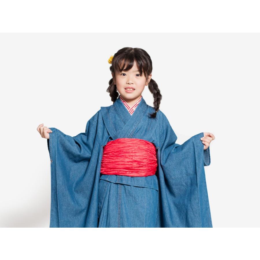 富士山着物工房　七五三　キッズ　デニム袴　デニム着物　男の子 5歳 デニム袴 七五三羽織袴 7点セット(デニム/ブルー/紺) 洗える子供用着物 5