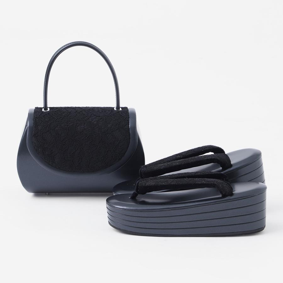 ma　成人式　黒レースバッグと白下駄セット ROCCA 草履バッグセット レース レース着物 六花 浅草 浅草謹製