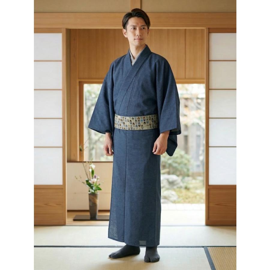 ROCCA（六花） メンズ 久留米織着物 ワンタッチ角帯 2点セット