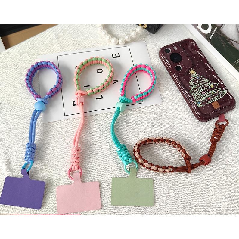 スマホストラップ 手首 編み込み マルチカラー ショートストラップ