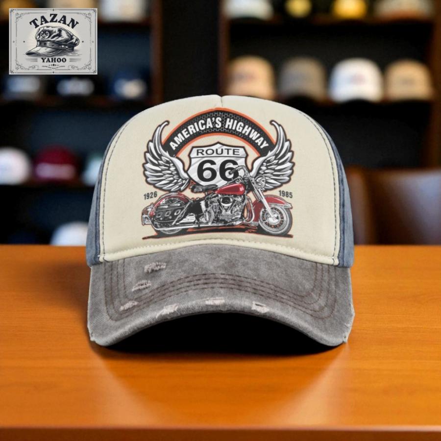 ヴィンテージ キャップ 刺繍 ROUTE66 バイク アメカジ 帽子 メンズ