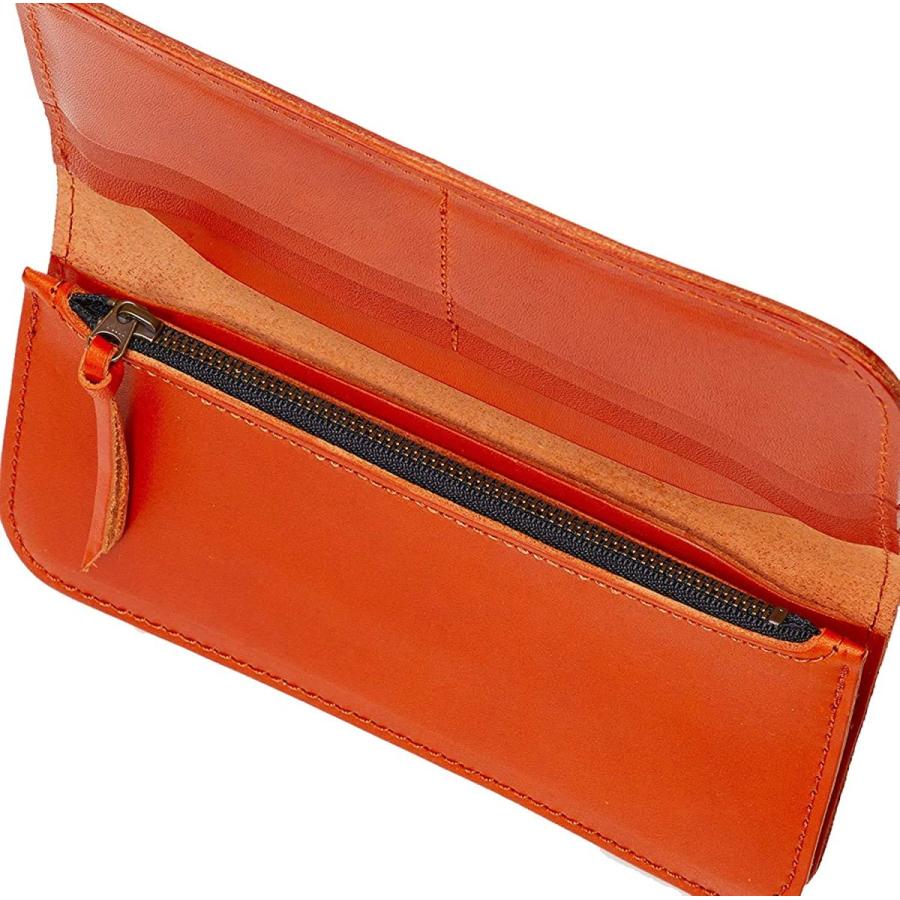数量は多い Newstep 牛革 ロングウォレット おしゃれ シンプル かわいい すっきり レシート 人気 本革 二つ折り 長財布 薄型 オレンジ メンズ 財布