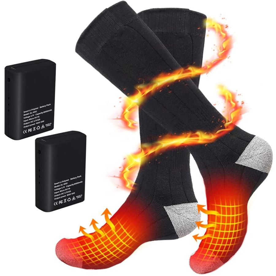 人気を誇る 電気靴下 ヒーター靴下 両面加熱ソックス USB 充電式 8000mAh 大容量電池 暖かい靴下 充電式バッテリー加熱 防寒ソックス バッテリー付き その他スキー用品