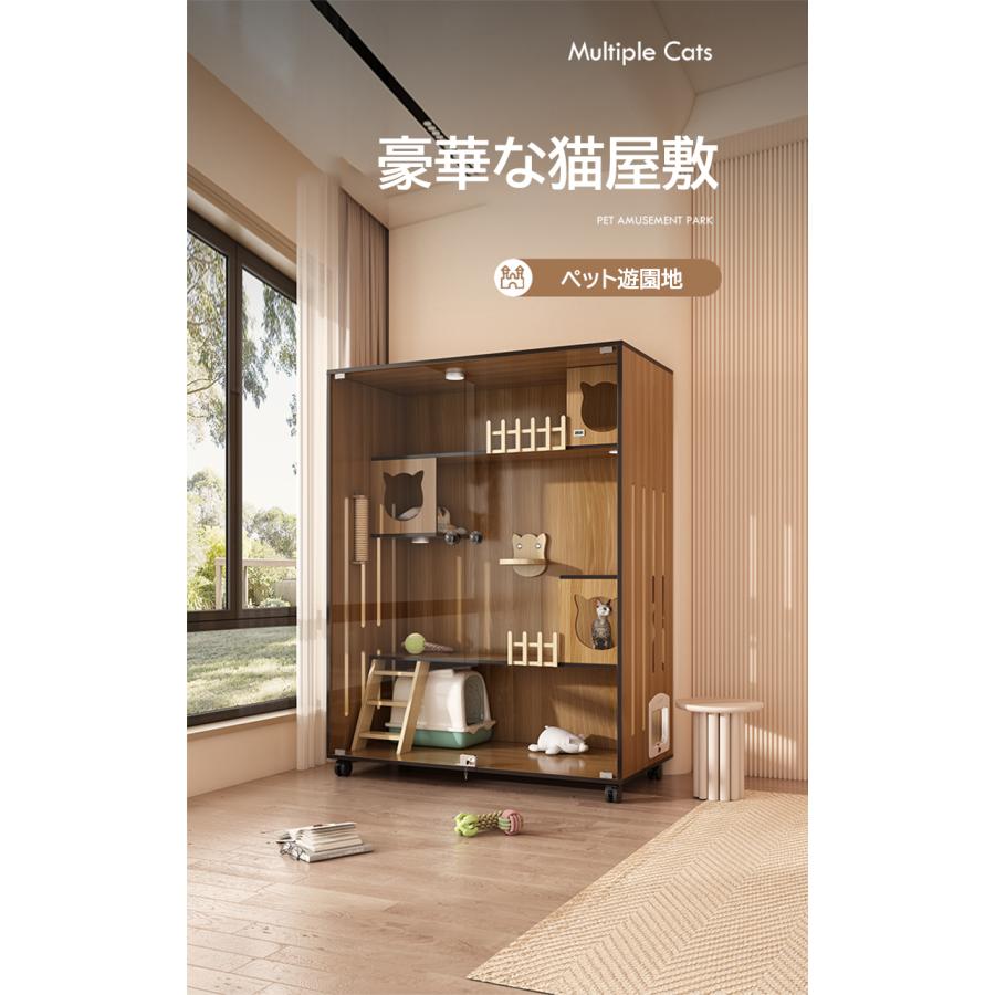 《送料込》 猫 ケージ 3段 木製 キャットケージ 大型 おしゃれ 透明ガラスドア キャスター 猫ゲージ 保護 脱走防止 留守番 組立簡単 室内飼い 幅60cm*奥行60cm*高さ120cm 【PET6383246212】(23162円)