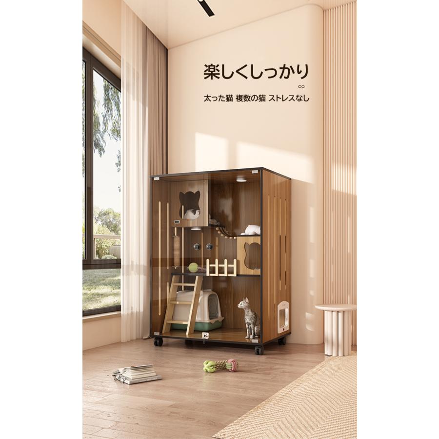 《送料込》 猫 ケージ 3段 木製 キャットケージ 大型 おしゃれ 透明ガラスドア キャスター 猫ゲージ 保護 脱走防止 留守番 組立簡単 室内飼い 幅60cm*奥行60cm*高さ120cm 【PET6383246212】(23162円)