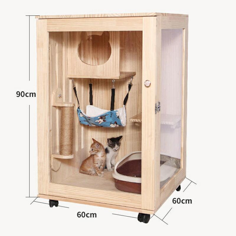 ヴィラ無垢材高級ペットケージ 猫のホテル 猫のトイレ 飼い猫