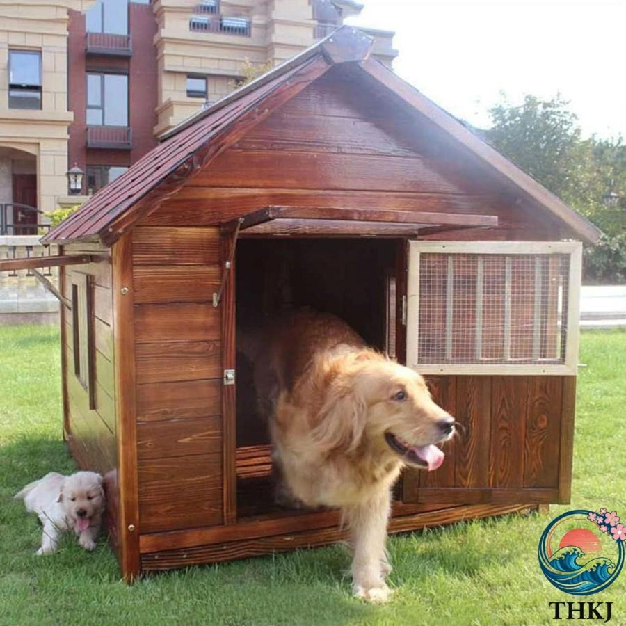 犬小屋 屋外用 大型犬 木製 犬舎 中型犬 超大型犬 屋根 ドア付き THKJ 大型屋外犬小屋 犬用ハウス 通気性 暖かい 全天候型 日焼け対策 防風 食べやすいの画像