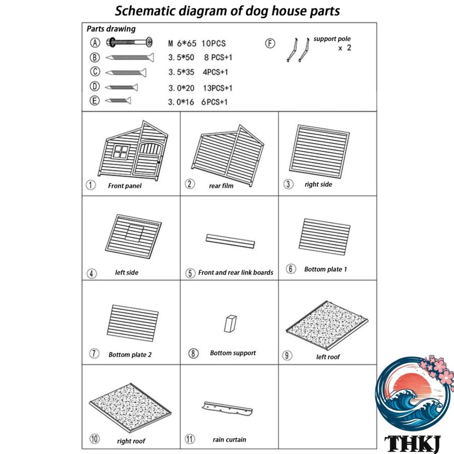 大型犬小屋 屋外耐候性犬小屋ヴィラ 高床 ドア窓付き THKJ 屋外特大犬小屋 屋根付き 2 匹の中型犬用 食べやすい お手入れ簡単 快適 ペットも快適 雨の日も安心_5