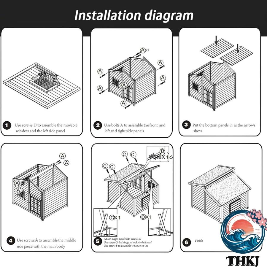 大型犬小屋 屋外耐候性犬小屋ヴィラ 高床 ドア窓付き THKJ 屋外特大犬小屋 屋根付き 2 匹の中型犬用 食べやすい お手入れ簡単 快適 ペットも快適 雨の日も安心_6